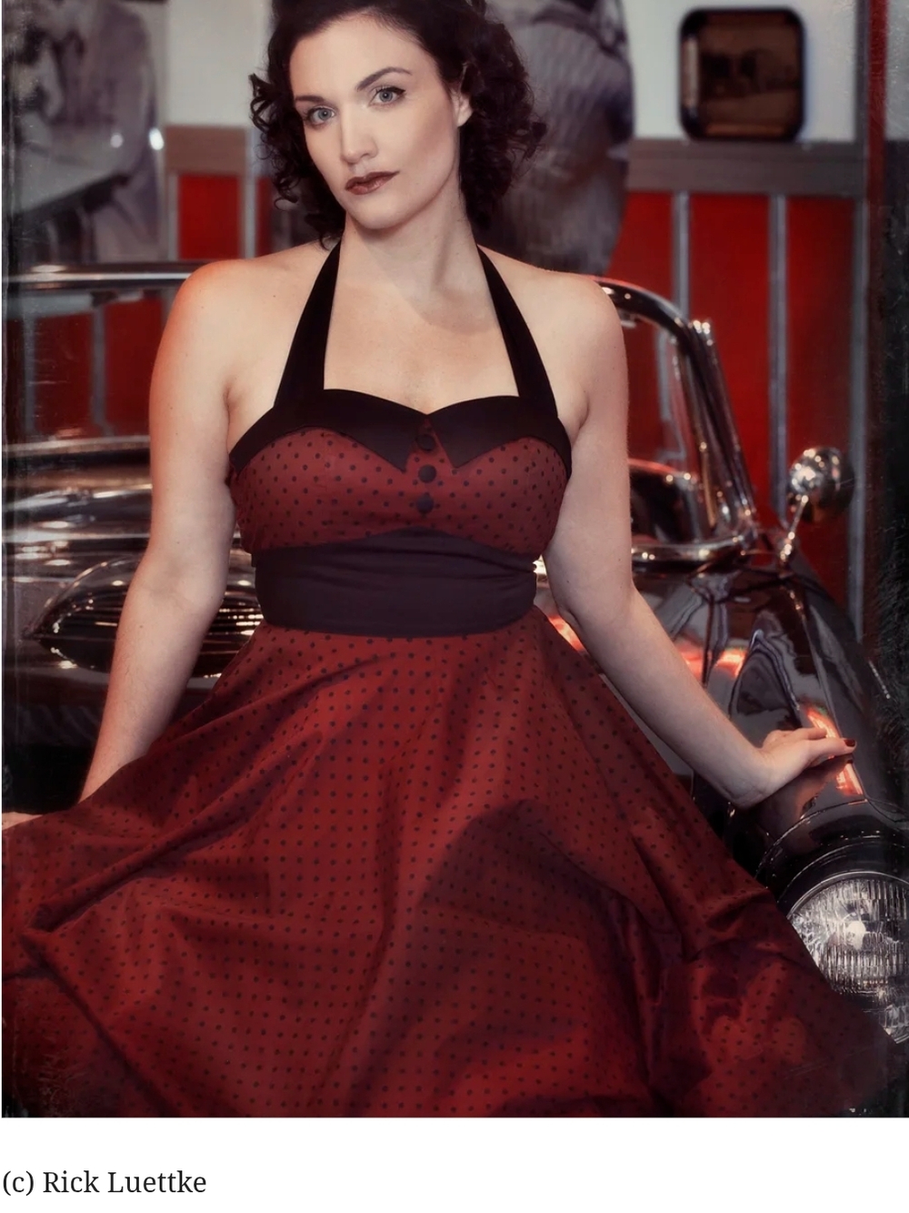 Hell Bunny Vixen Ashley Burgundy Black Polka Dot Fit & Flare Dress - Picture 4 of 11